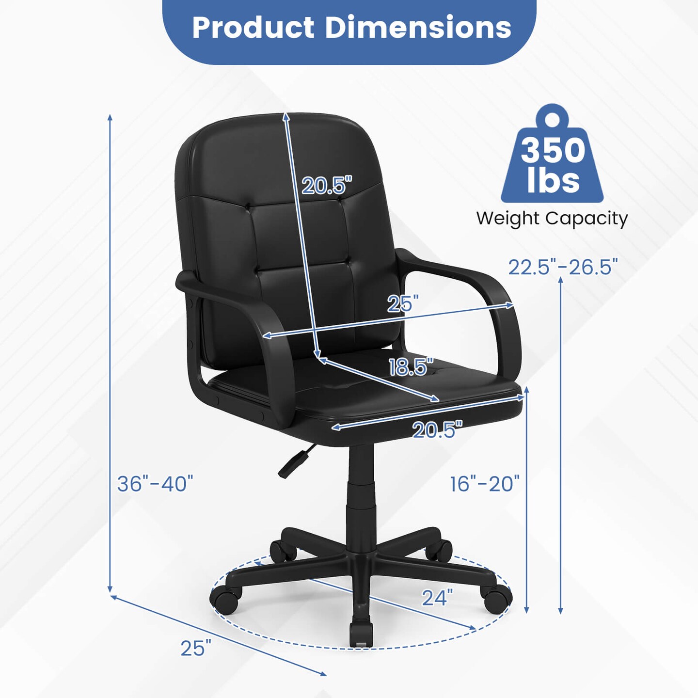 Costway Ergonomic Mid-Back Executive Office Swivel Computer Desk Chair New