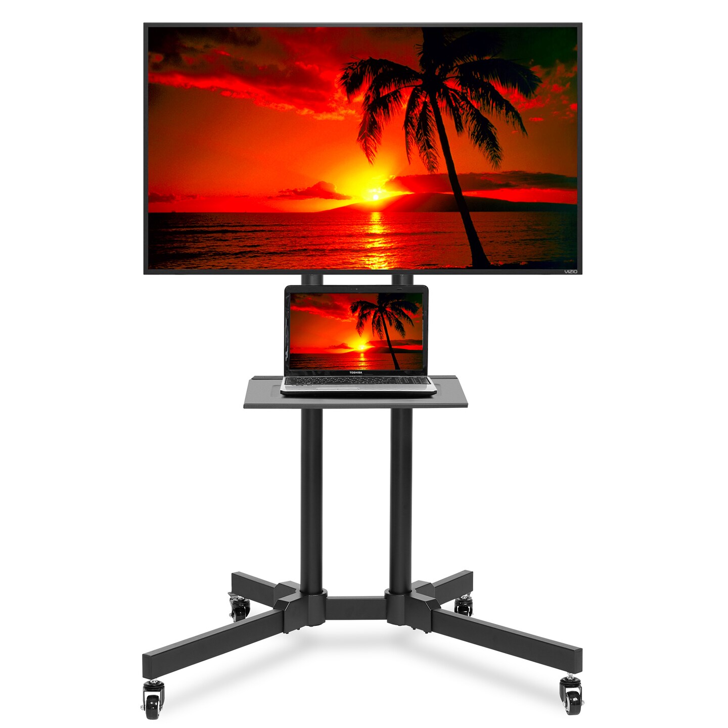 Mount Factory Rolling TV Stand Mobile TV Cart for 32-65 inch Plasma Screen, LED, LCD, OLED, Curved TV&#x27;s - Universal Mount with Wheels