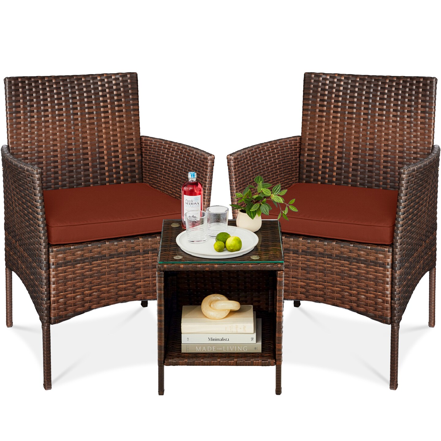 Best Choice Products 3-Piece Outdoor Wicker Conversation Patio Bistro Set, w/ 2 Chairs, Table