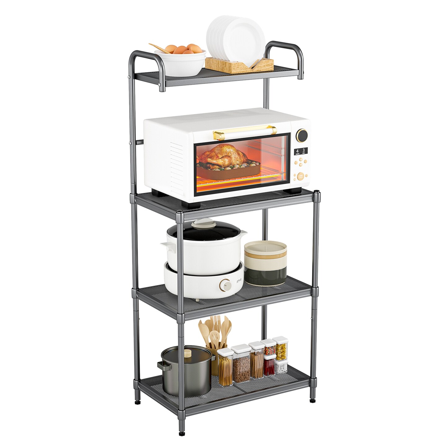 Costway 4-Tier Baker&#x27;s Rack Microwave Oven Stand Shelves Kitchen Storage Rack Organizer Grey/White/Black