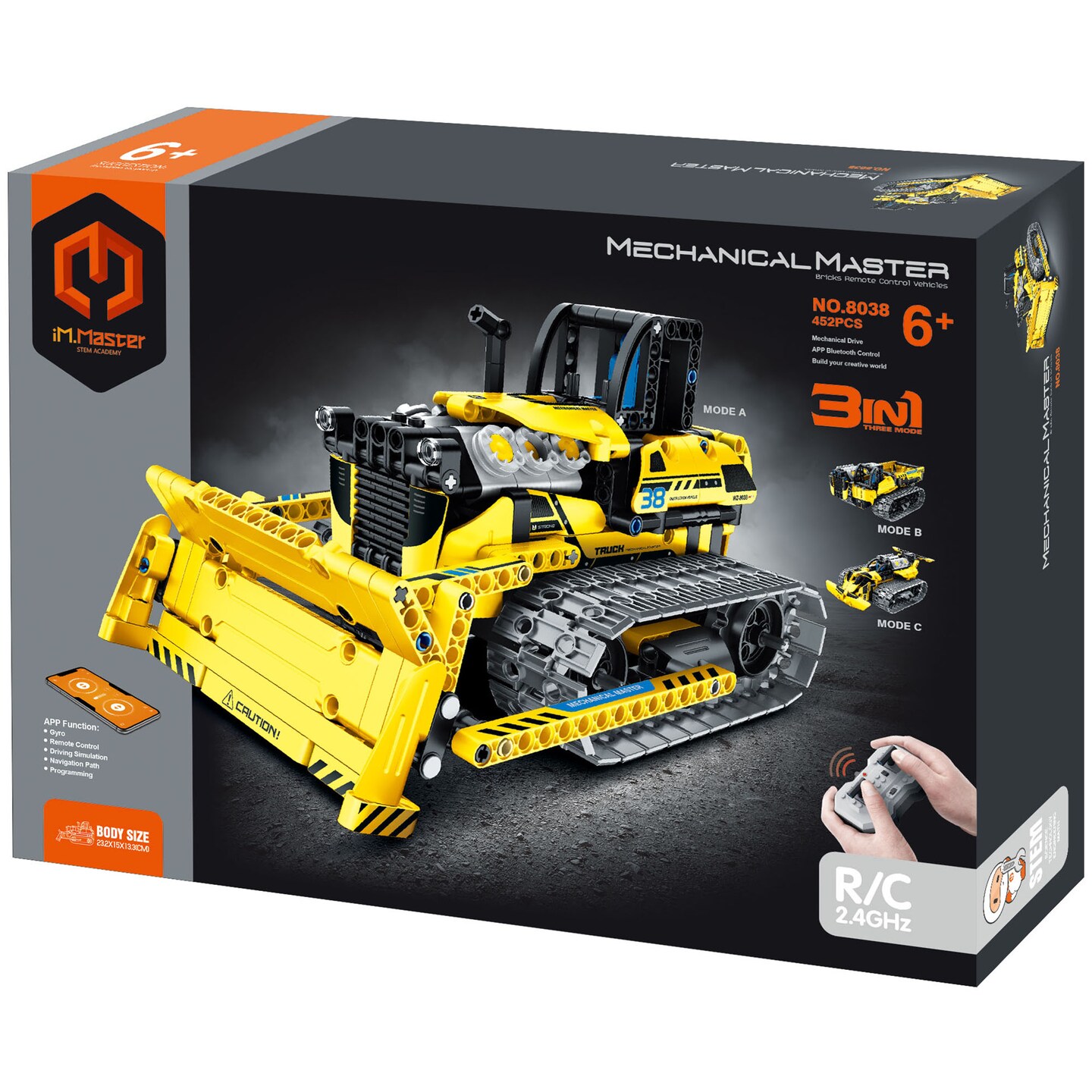 iM.Master STEM Academy: Mechanical Master - R/C 3-In-1: Crawler &#x26; Bulldozer -452pc- Bricks Model Vehicle, Remote Control, Building Blocks Activity Set