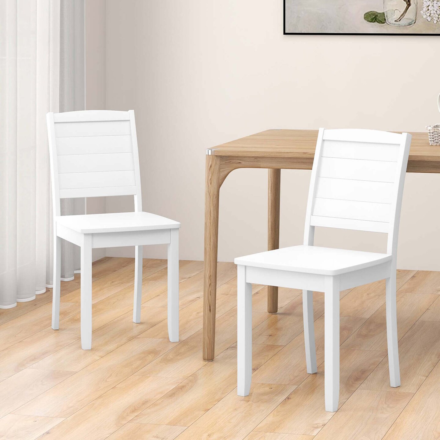 Costway Armless Wood Dining Chair Set of 2 with Rubber Wood Legs Curved Backrest Kitchen White/Black