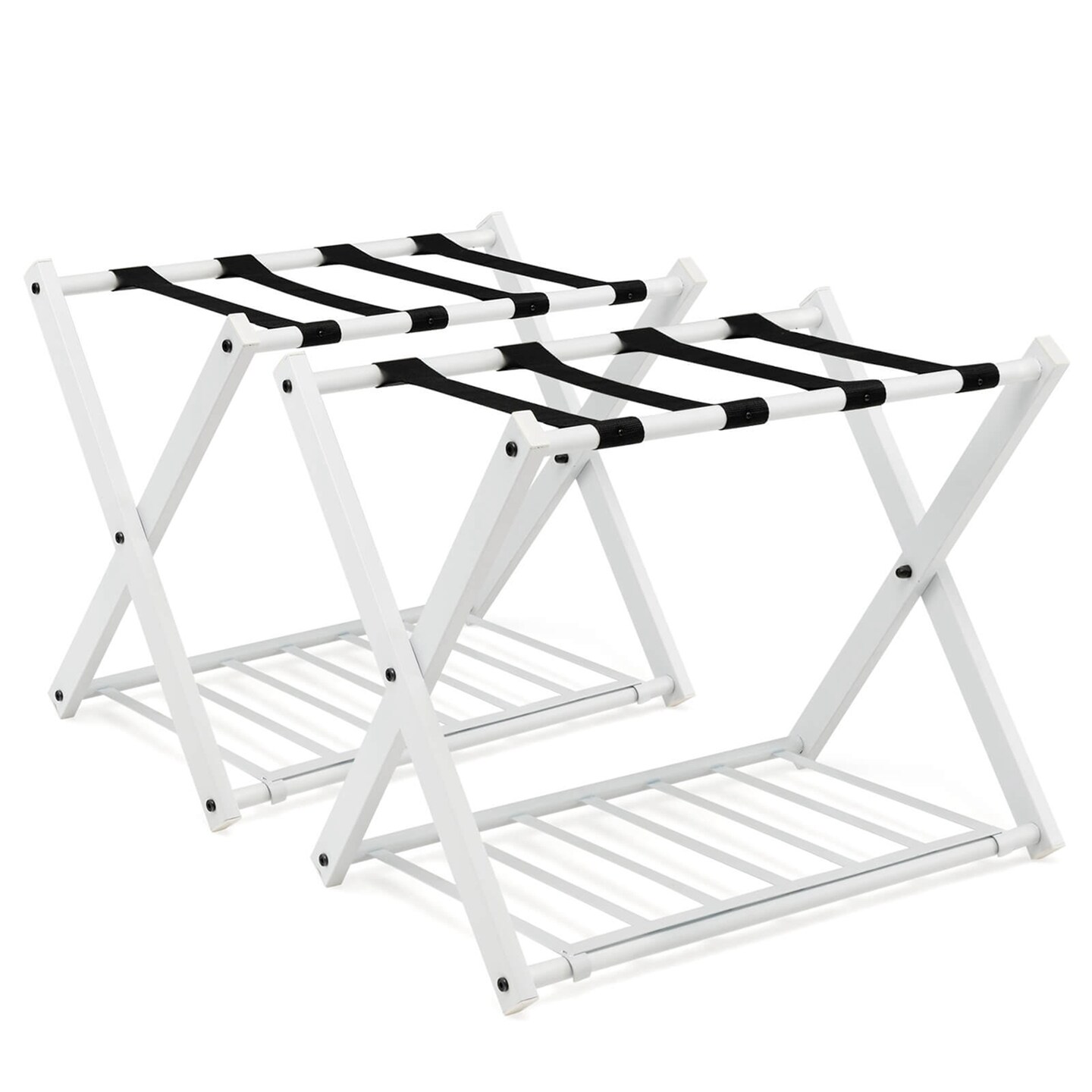 Costway Set of 2/4 Folding Metal Luggage Rack Suitcase Shoe Holder Hotel Guestroom with Shelf