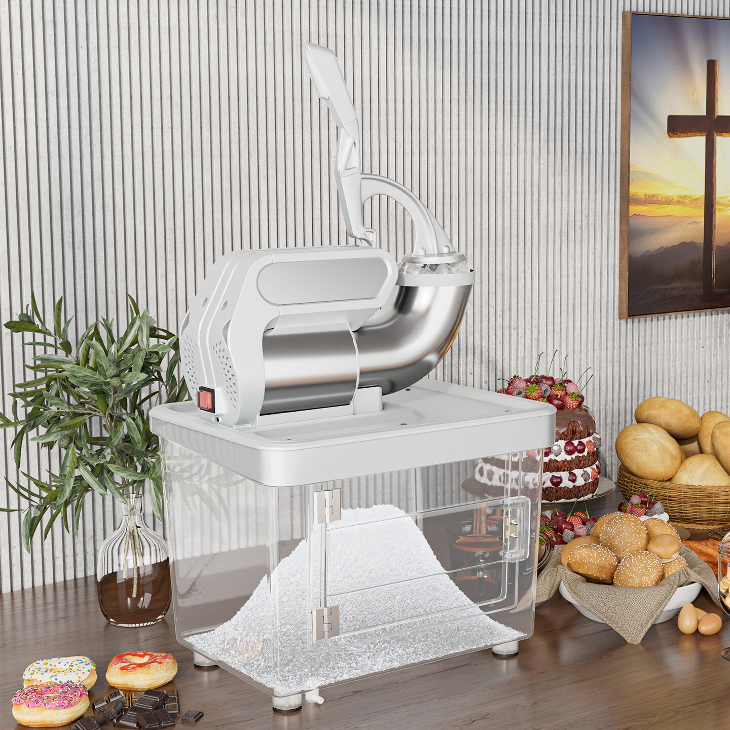 10 Gallon Storage Ice Crusher with Stainless Steel Dual Blades and Waterproof Safety Switch