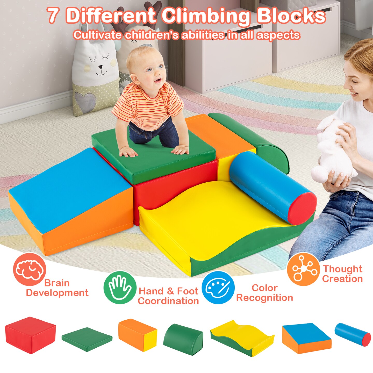 Multi-Color PU Leather Climbing Blocks Set with EPE Foam for Kids&#x2019; Play