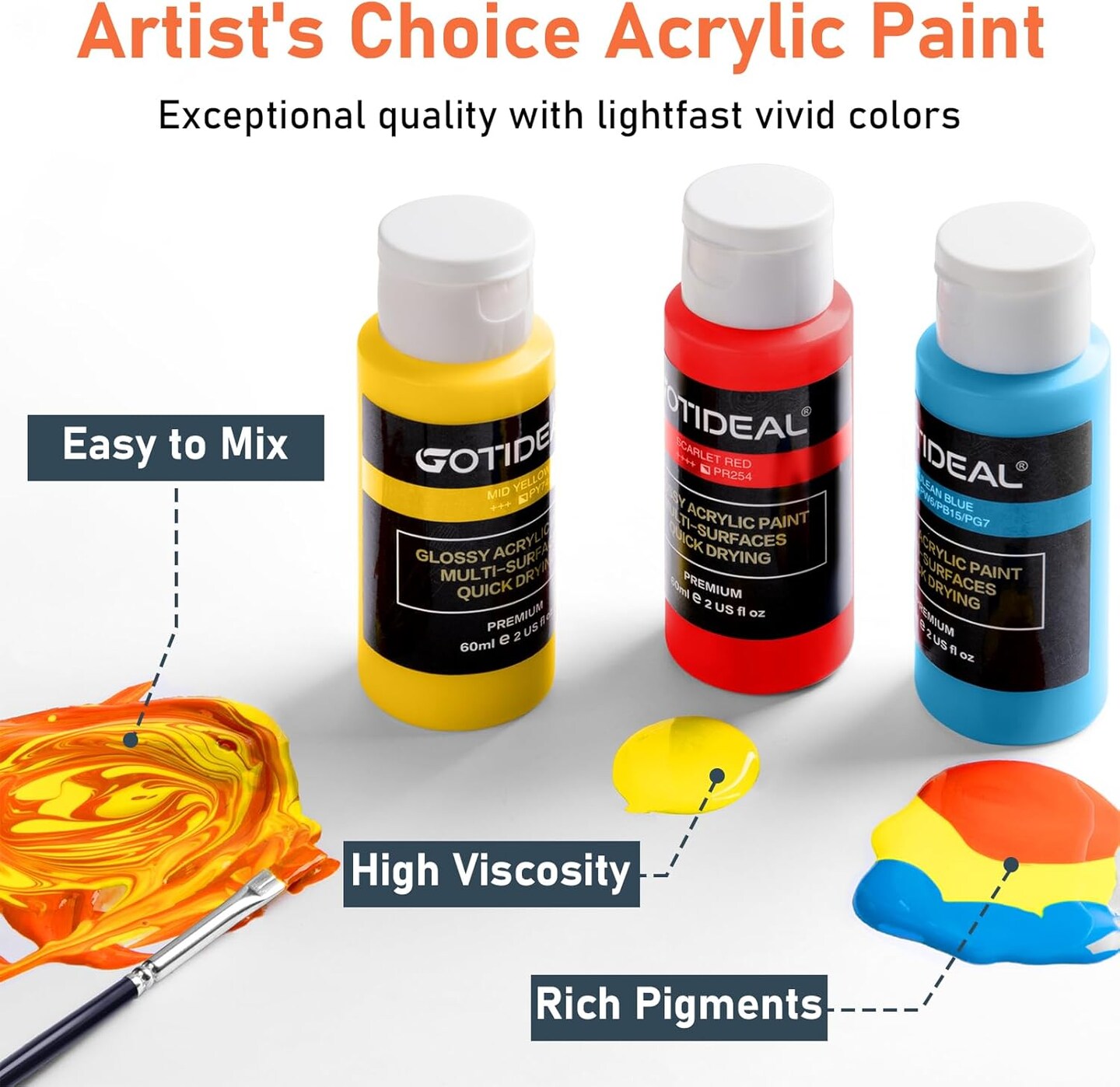 Acrylic Paint Set with Paint Brushes, 24 Colors(59ml, 2 oz) Art Craft Paint for Adults and Kids, Perfect for Artist, Beginner, Ideal for Wood, Canvas, Rocks, Outdoor Painting Supplies