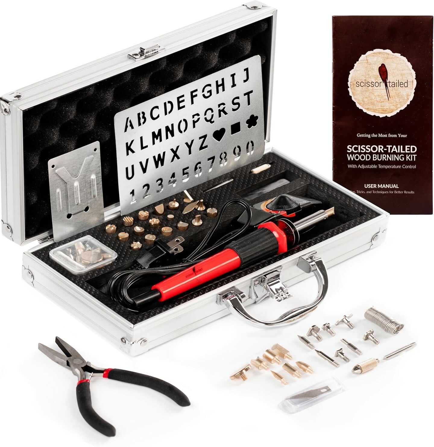 Premium Wood Burning Kit 42PCS | Complete Gift For An Effortlessly Mastering The Art Of Pyrography: 36Tips, Wood Burner Pen with Adjustable Temperature, Metal Stencil, Pliers - All In A Deluxe Case