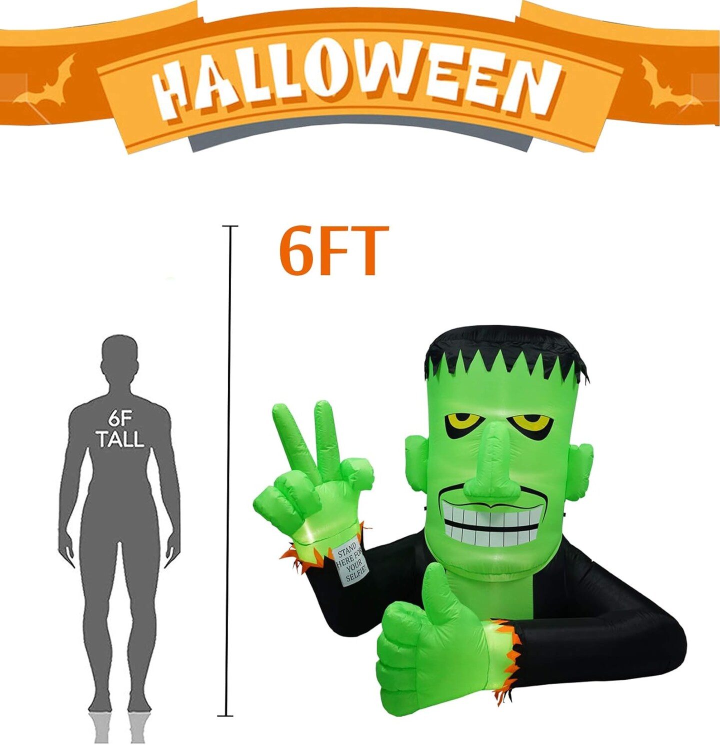 6FT High Halloween Inflatable Frankenstein Outdoor Decoration, Green Frank Inflatables with Led Lights for Home Yard Lawn Decoration