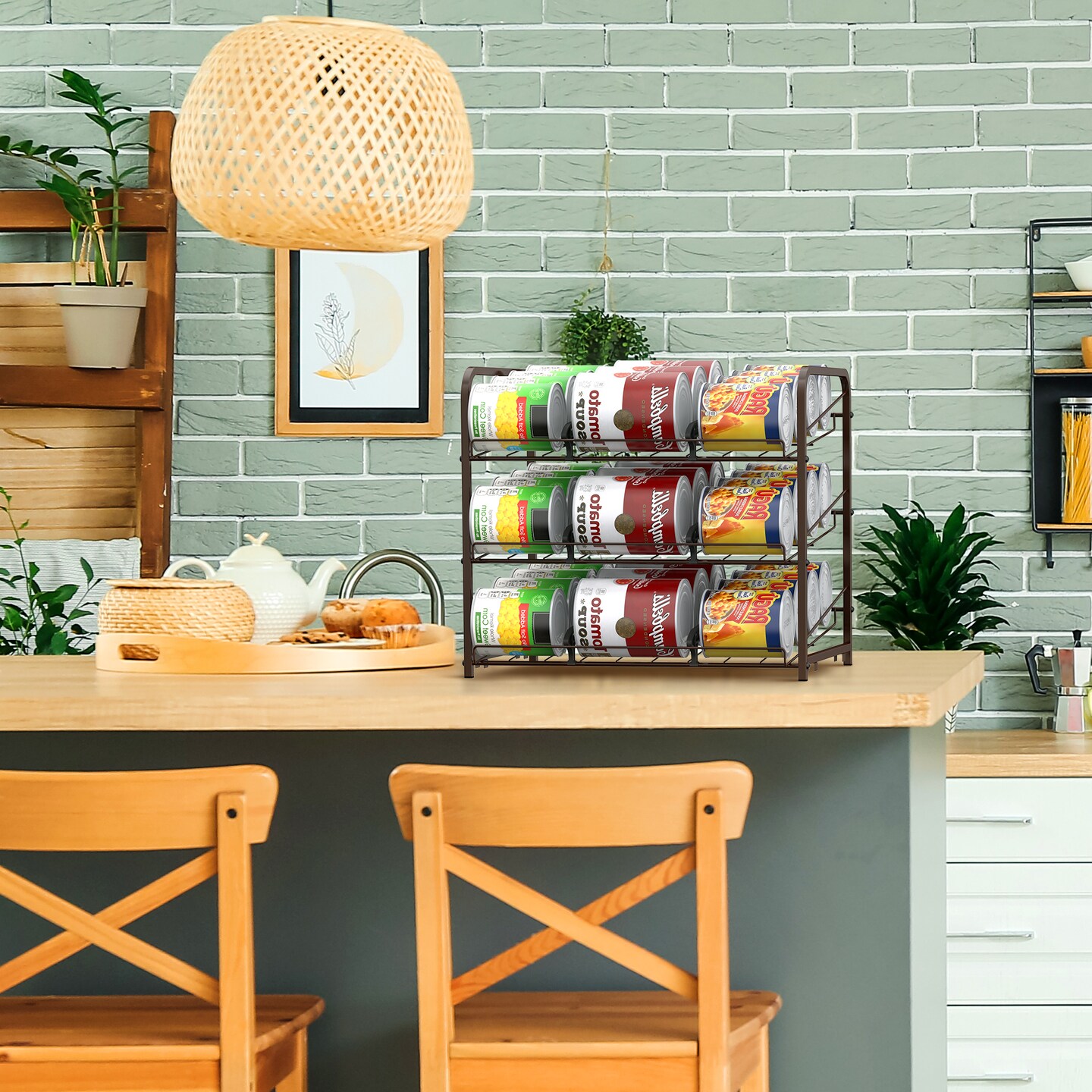 2-Pack Stackable Can Organizer Rack Dispenser &#x2013; Adjustable Metal Pantry Shelf for 36 Cans, Tilted Design with Non-Slip Base (16.73x12.2x14.76&#x22;)