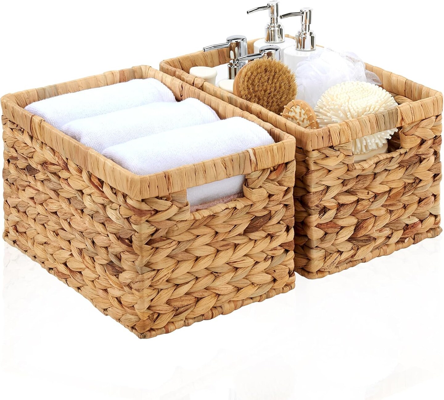 Spring Storage Basket, Water Hyacinth Storage Baskets with Built-in Handles, Large Wicker Baskets for Storage, 2 Pack Wicker Baskets for Organizing, Natural
