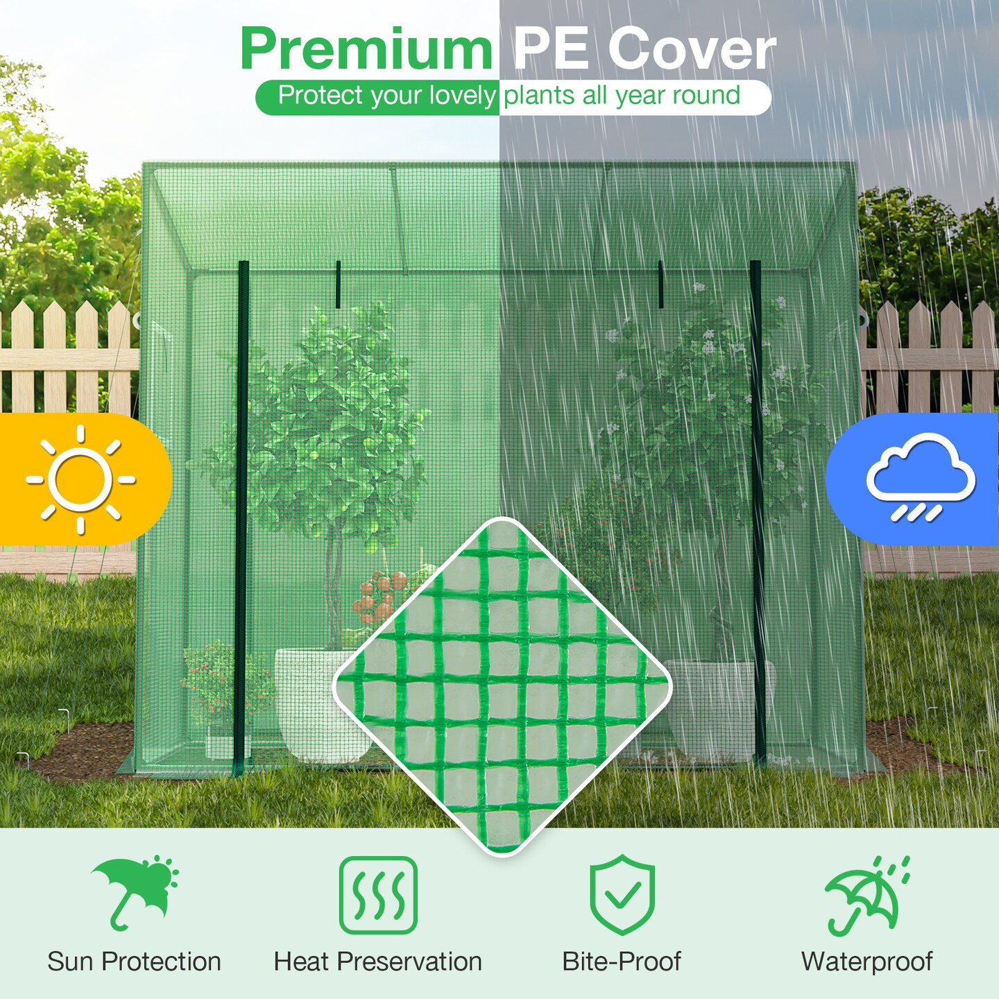 Green PE Walk-In Greenhouse with Weather-Resistant Cover and Ventilation