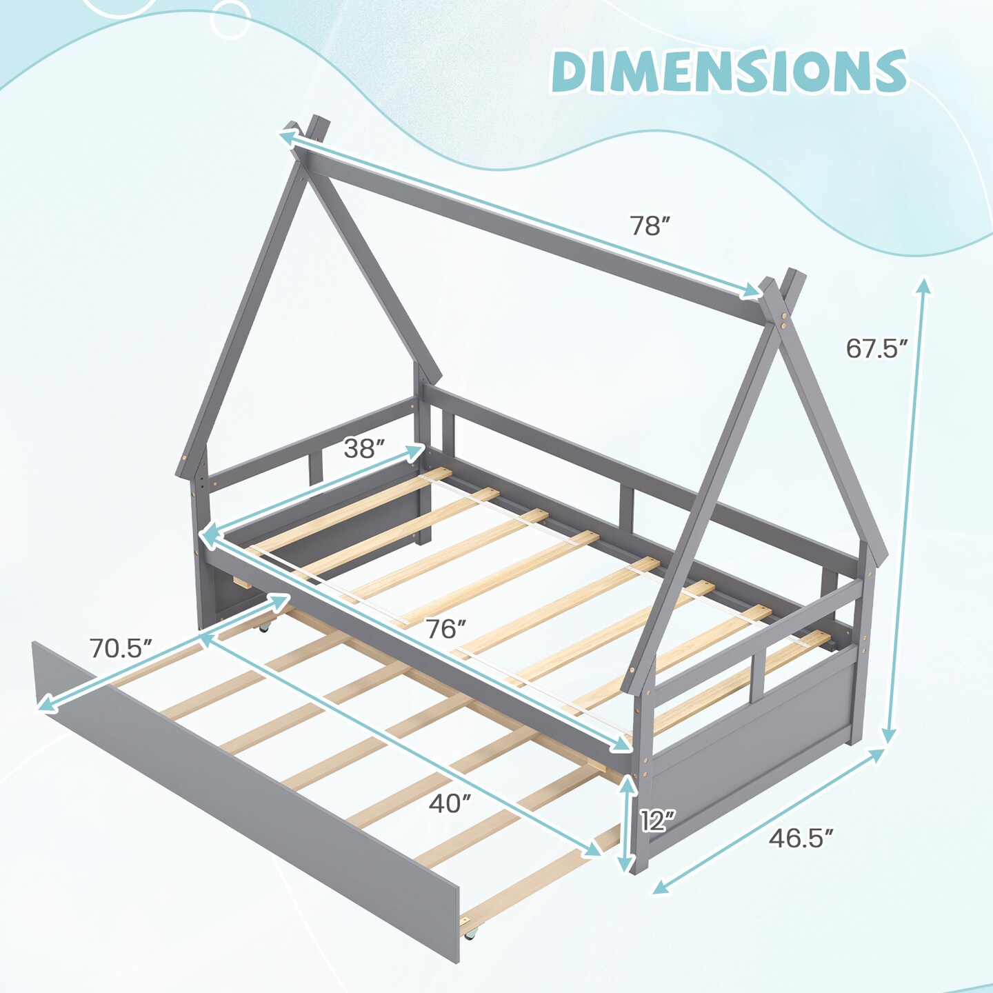 Twin Size House Frame Bed with Trundle, Wooden Construction and Creative Design