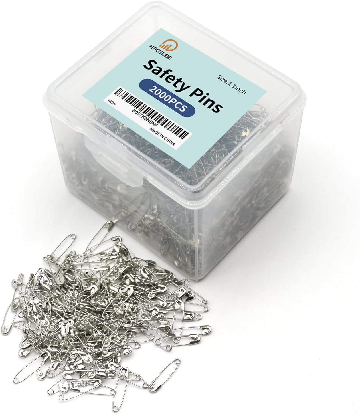2000Pcs Safety Pins Assorted, 1.1 Inch Rust-Resistant Steel Wire Silver Sewing Safety Pins