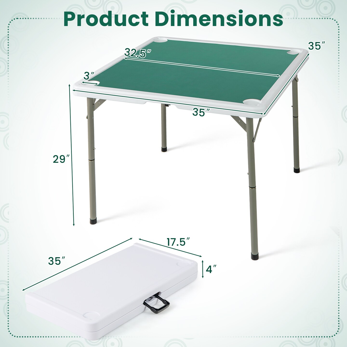 Portable Folding Mahjong Table with Cup Holders and Game Mat