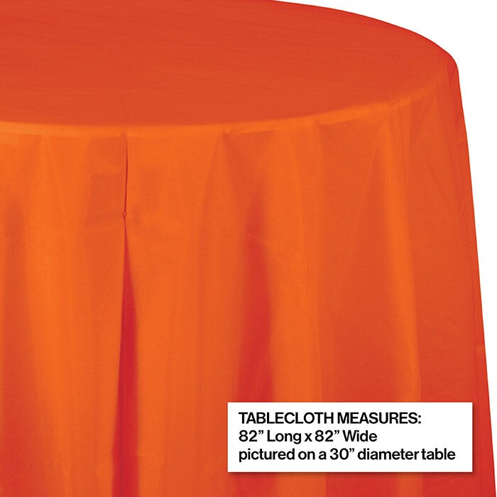12/Case Bulk Sunkissed Orange Round Plastic 82 inch Table Covers