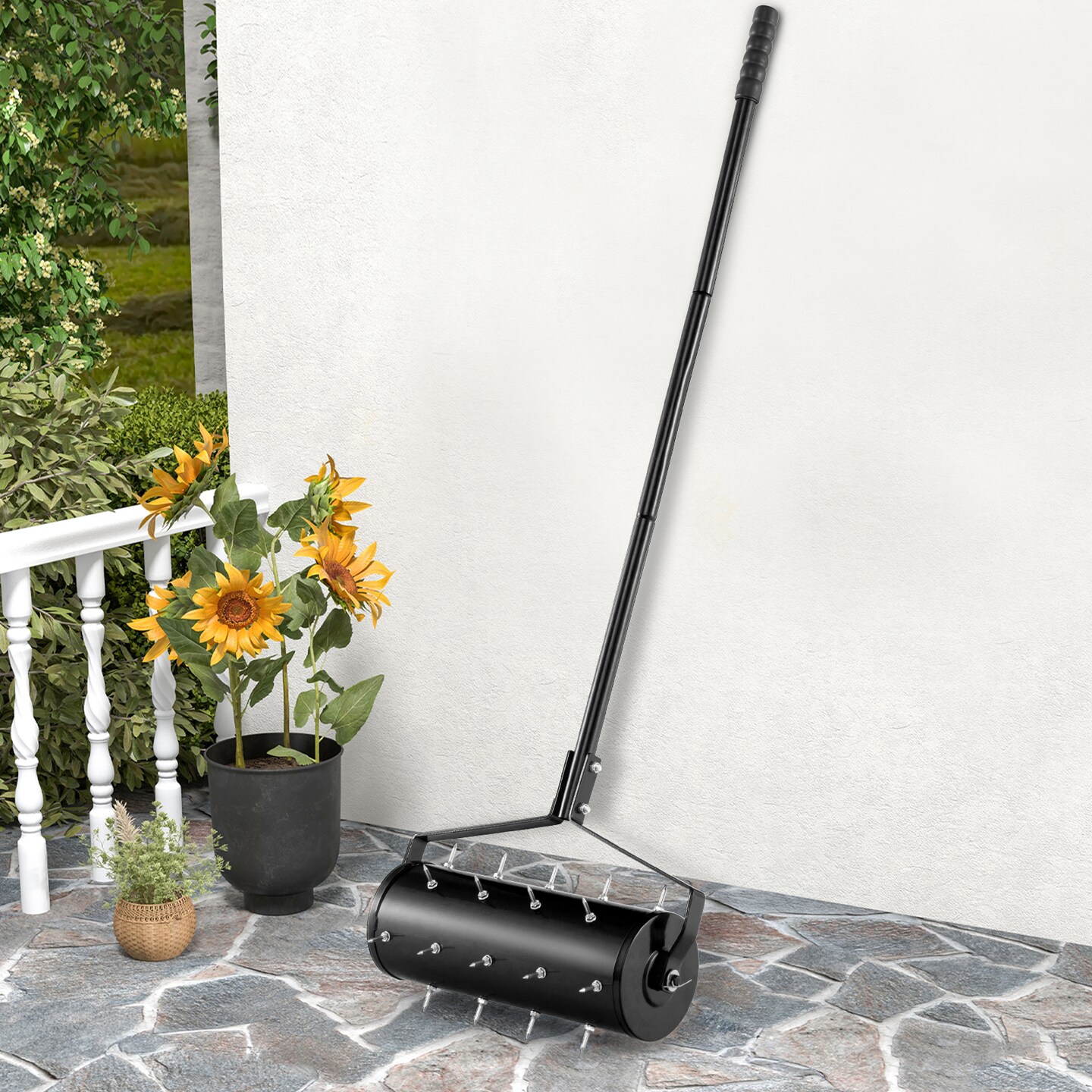 Spike Lawn Aerator with Galvanized Steel Drum, Detachable Handle and Sand Filling