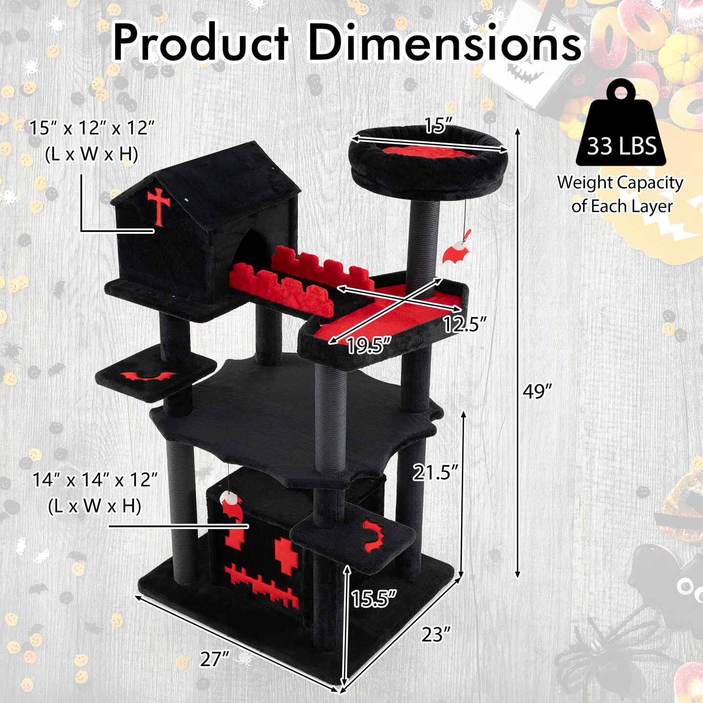 6-Tier Gothic Cat Tree Tower Activity Center with Church-Shaped Condo and Coffin-Shaped Bed