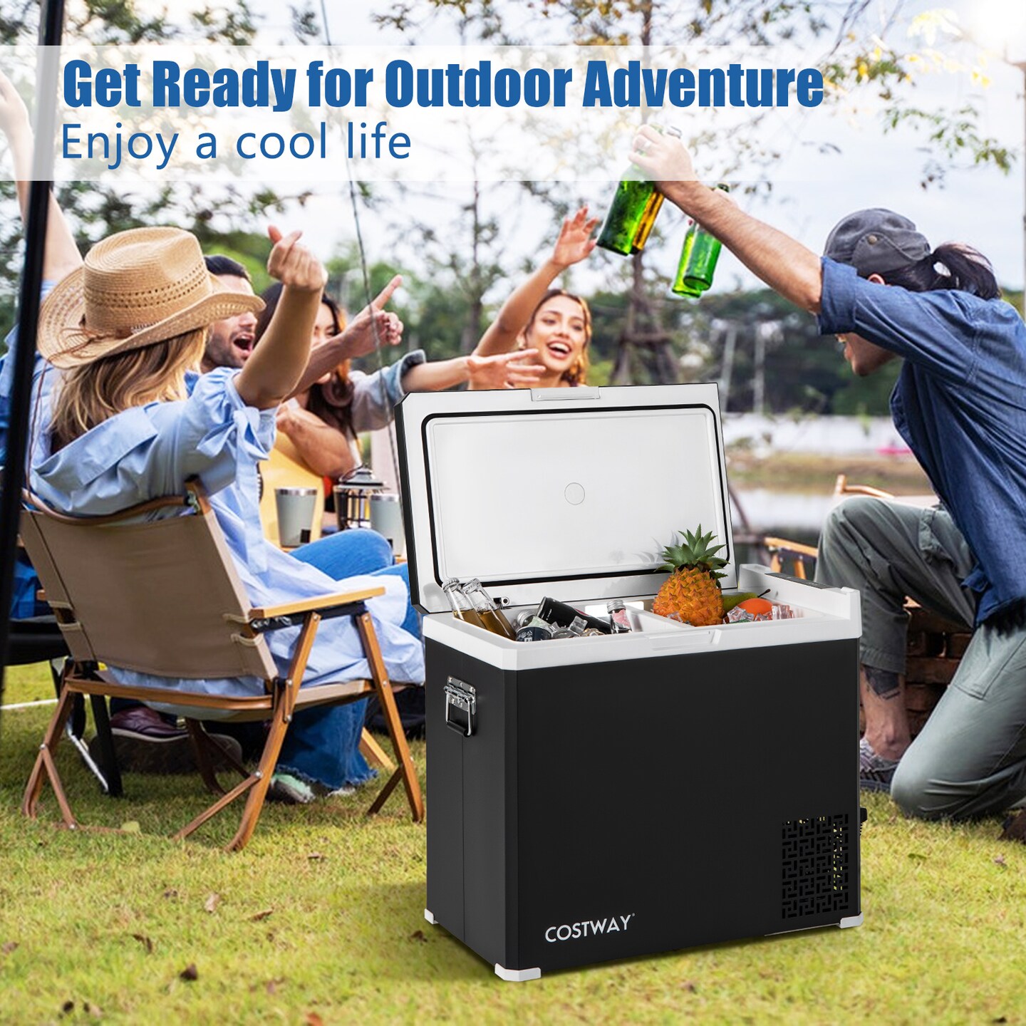 Black 53 Quart Portable Dual Zone Car Refrigerator with LED Display Touch Control