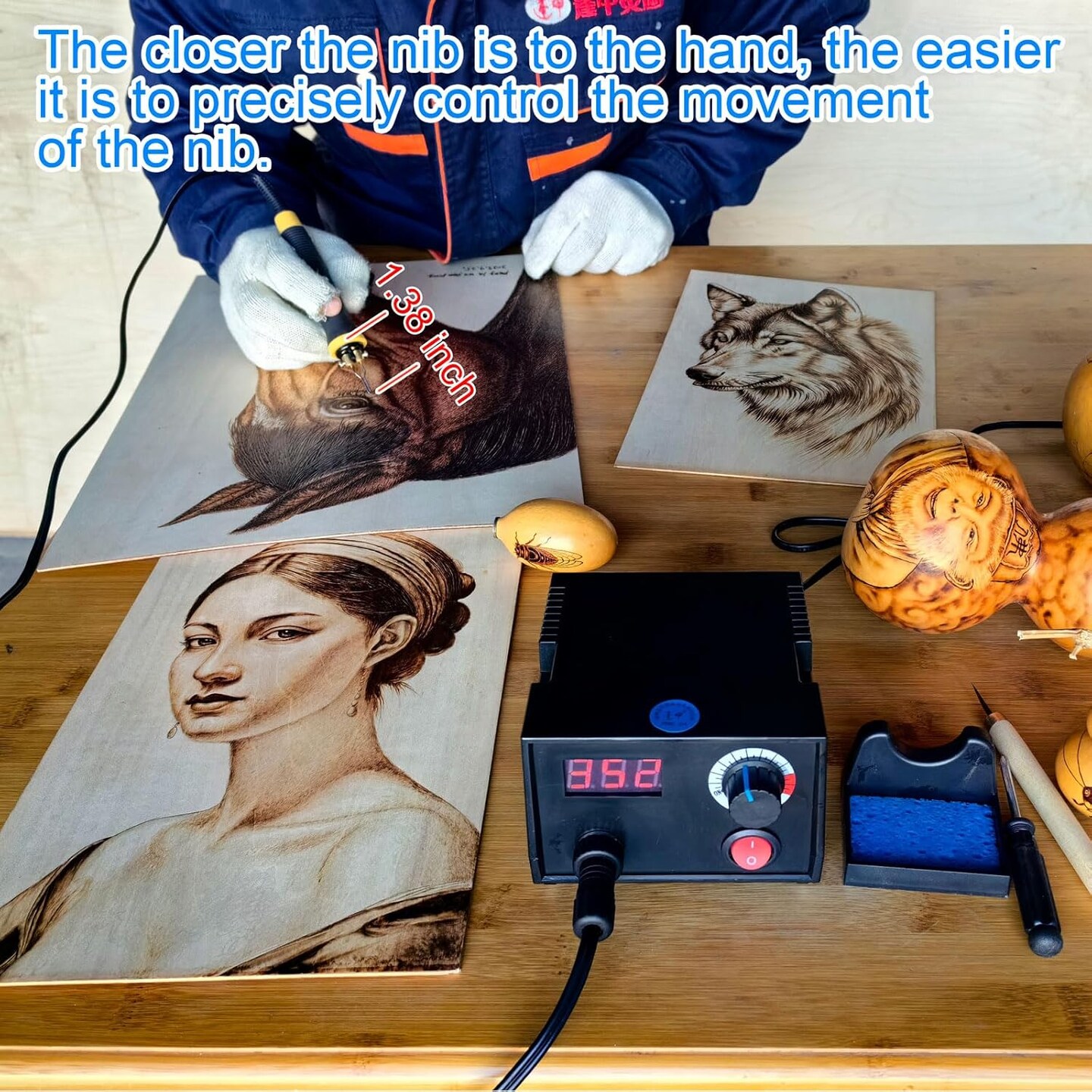LH30-1 wood burning tool,wood burning kit pen 25~750&#x2103;,professional wood burning kit,with digital thermometer temperature adjustable temperature,1 wood burning pens, 30 pen tips(LH30-1A pen)