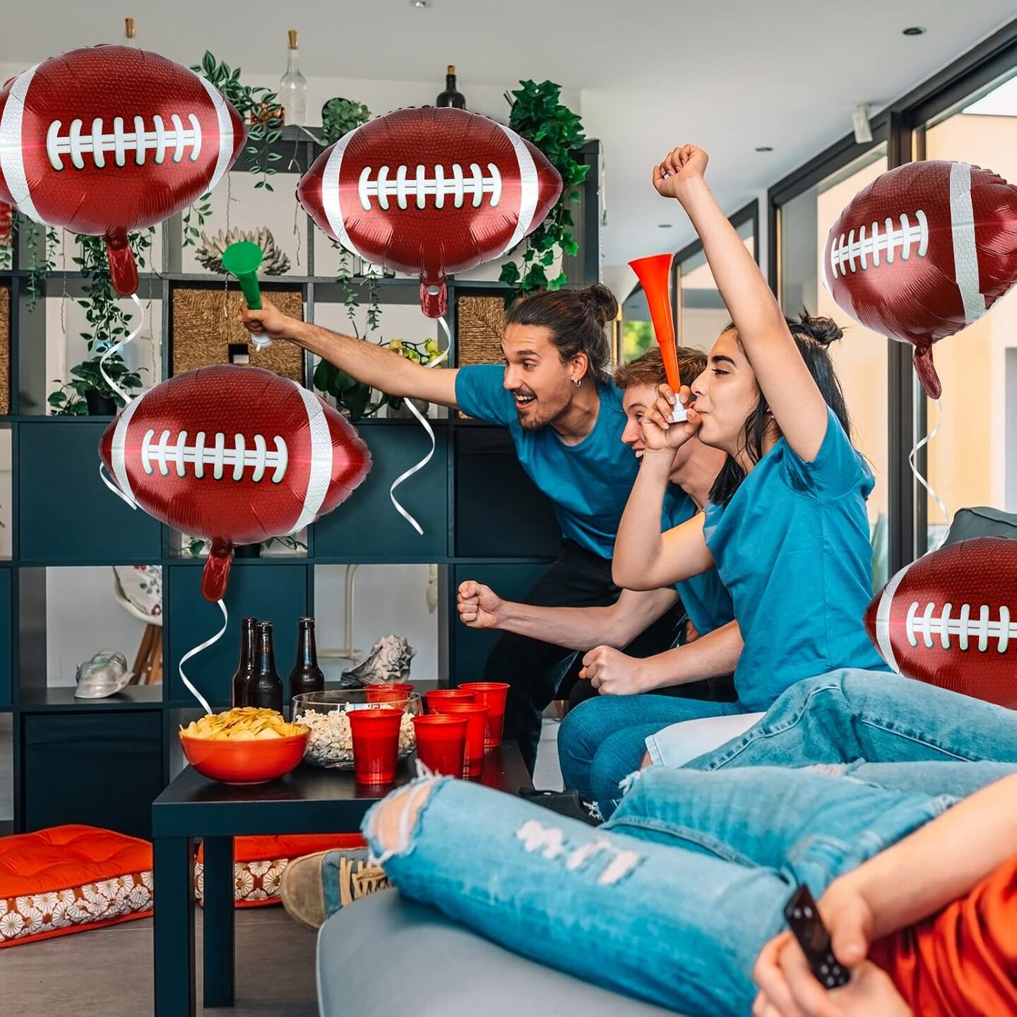 12 Pieces 18 inches Football Balloons Football Themed Party Decorations Foil Mylar Rugby Ball Balloons for Birthday Sports Graduation Party