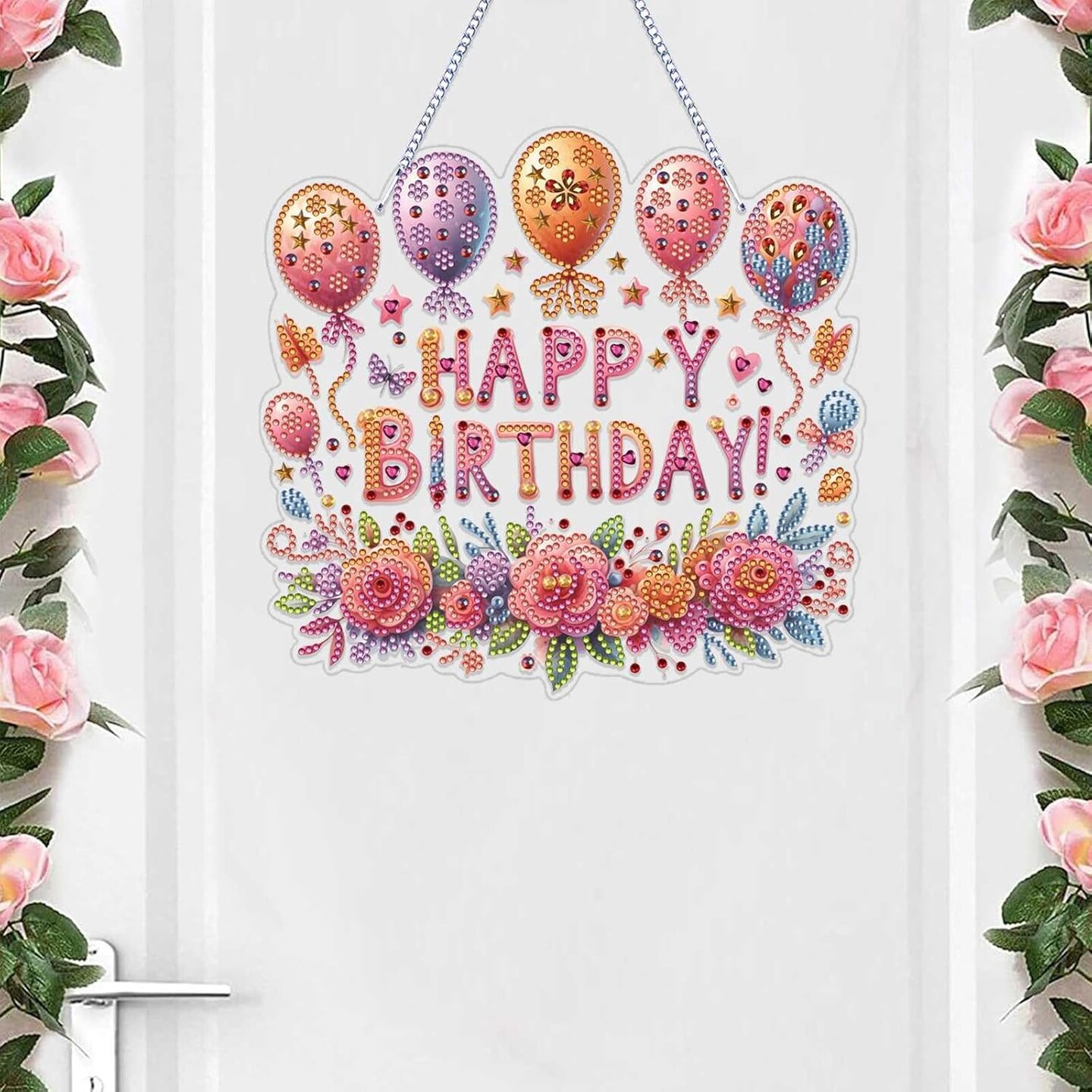 Birthday Party Diamond Art Painting Acrylic Hanging Kit for Adults, DIY Double Sided Special Shaped Diamonds Art Window Pendant Ornament(Happy Birthday)