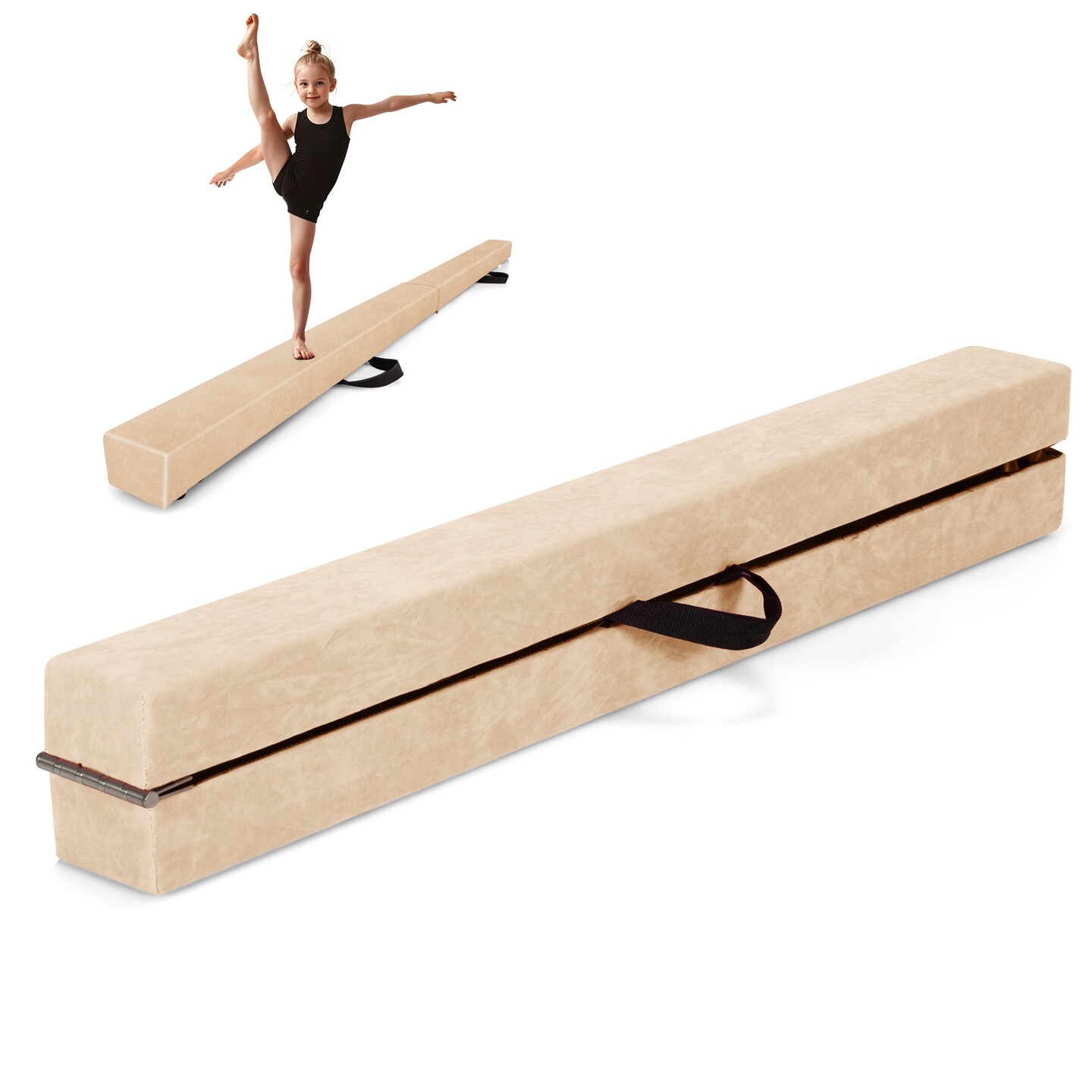8 Feet Portable Folding Gymnastic Balance Beam with Solid Wood Base Ideal for Walkover or Cartwheel