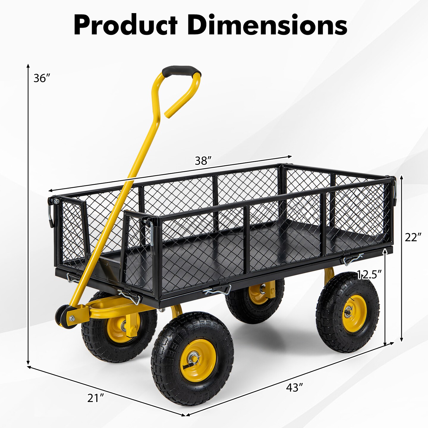 Steel Garden Wagon with Adjustable Handle, High Load Capacity and 3-in-1 Design