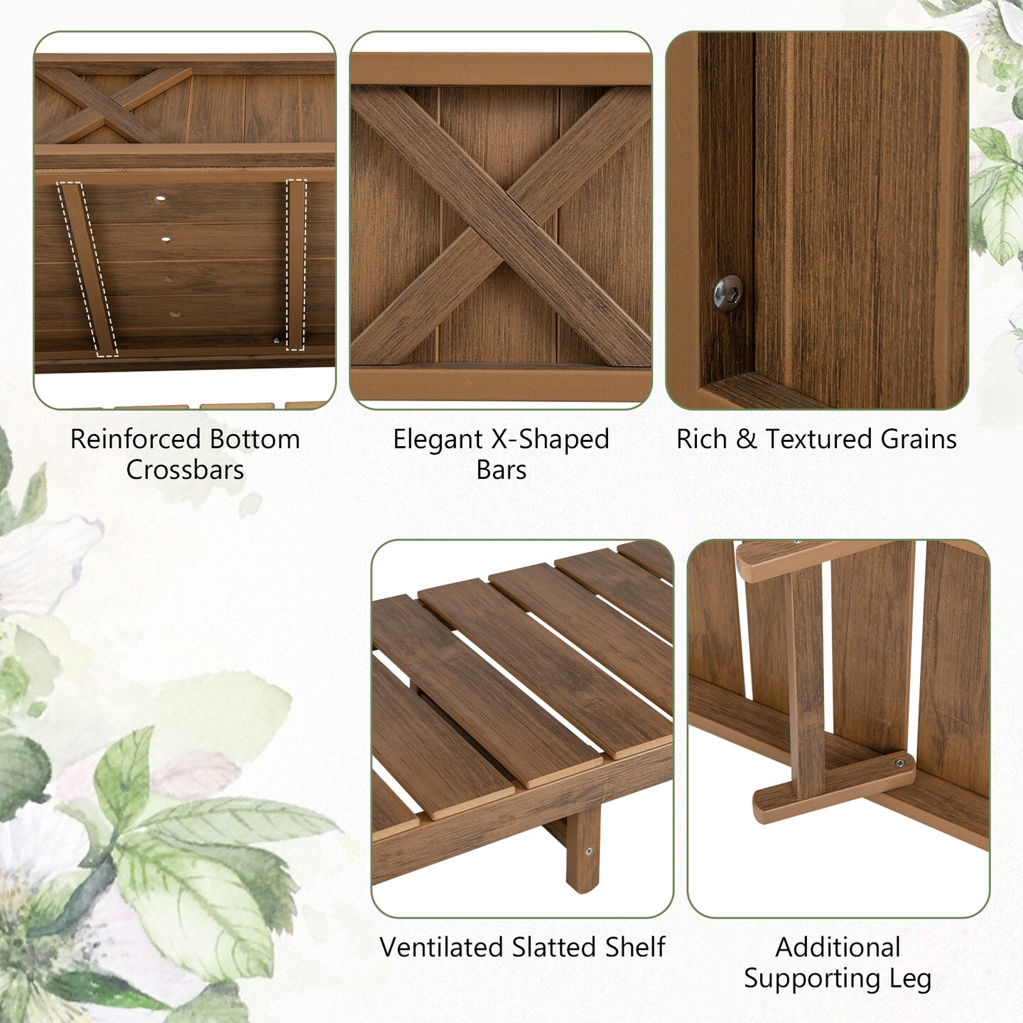 HIPS Raised Planter Box with Bottom Shelf and Drainage System
