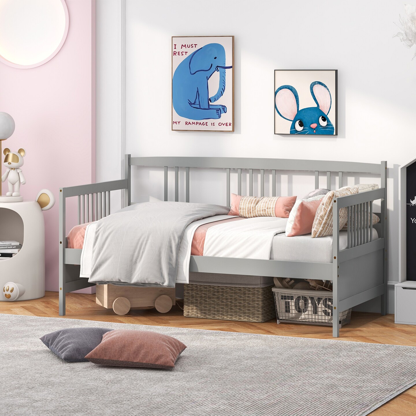 Twin Size Wooden Slats Daybed Bed with Rails Perfect for Living Room and Kids Room or Guest Room