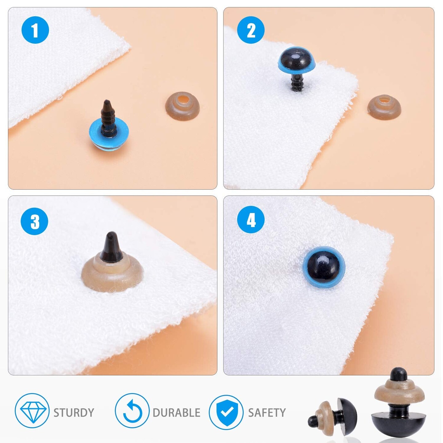 Plastic Safety Eyes and Noses with Washers 570 Pcs, Craft Doll Teddy Bear Nose for Amigurumi, Crafts, Crochet Toy Stuffed Animals (Assorted Sizes)