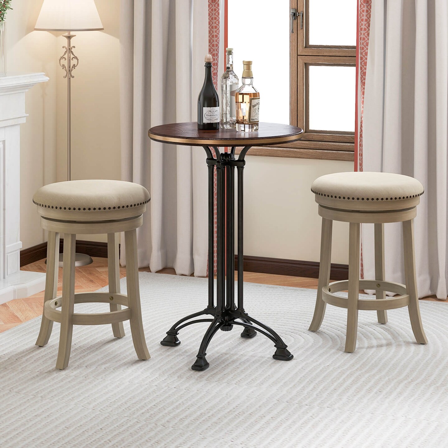 Costway 26.5" Swivel Bar Stools Set of 2/4 Round Counter Height Barstools with Wooden Frame