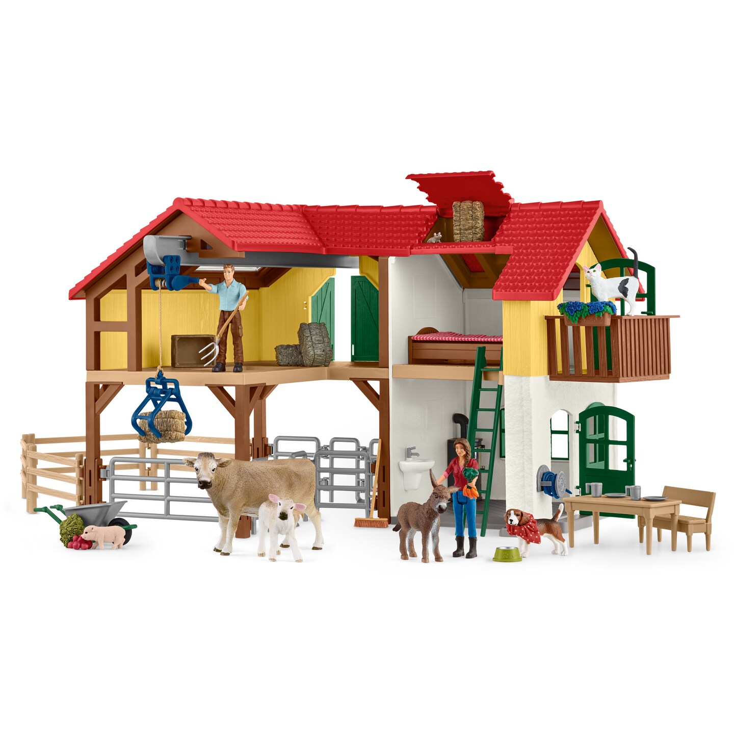 Schleich Farm World: Large Farm House - 97 Piece Playset, Toy Farm House w/ 3 Rooms, Farmer &#x26; Animal Figurines, Accessories, Pretend Play, Kids Age 3+