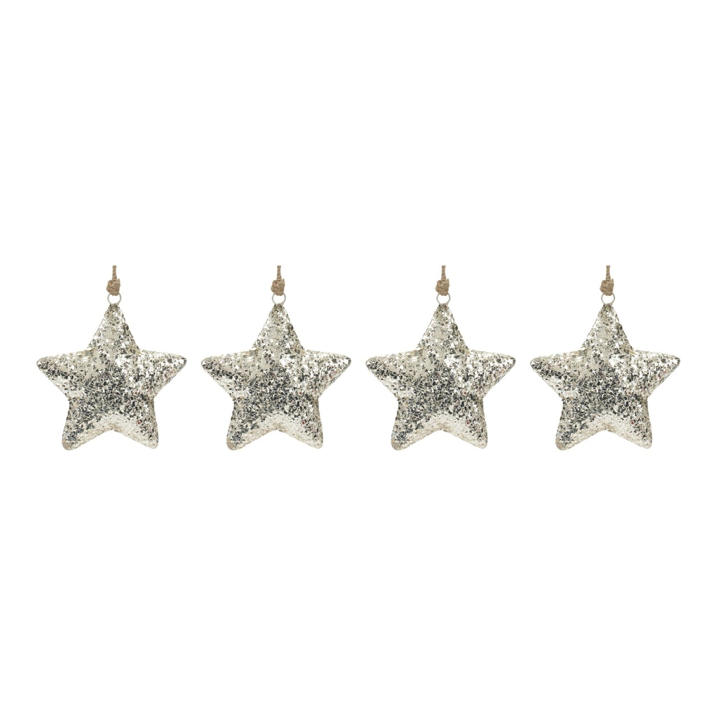 Melrose Set of 4 Silver Mosaic Christmas Star Ornaments 6.5&#x22;