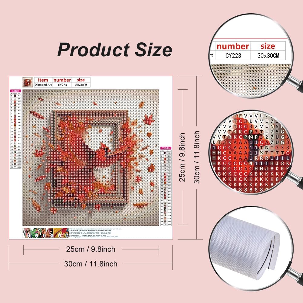 Diamond Painting Kits for Adults Cardinal, 5D DIY Diamond Art Kits for Beginners Round Full Drill Diamond Painting for Home Wall Decoration Gift 12&#xD7;12inch, Bird