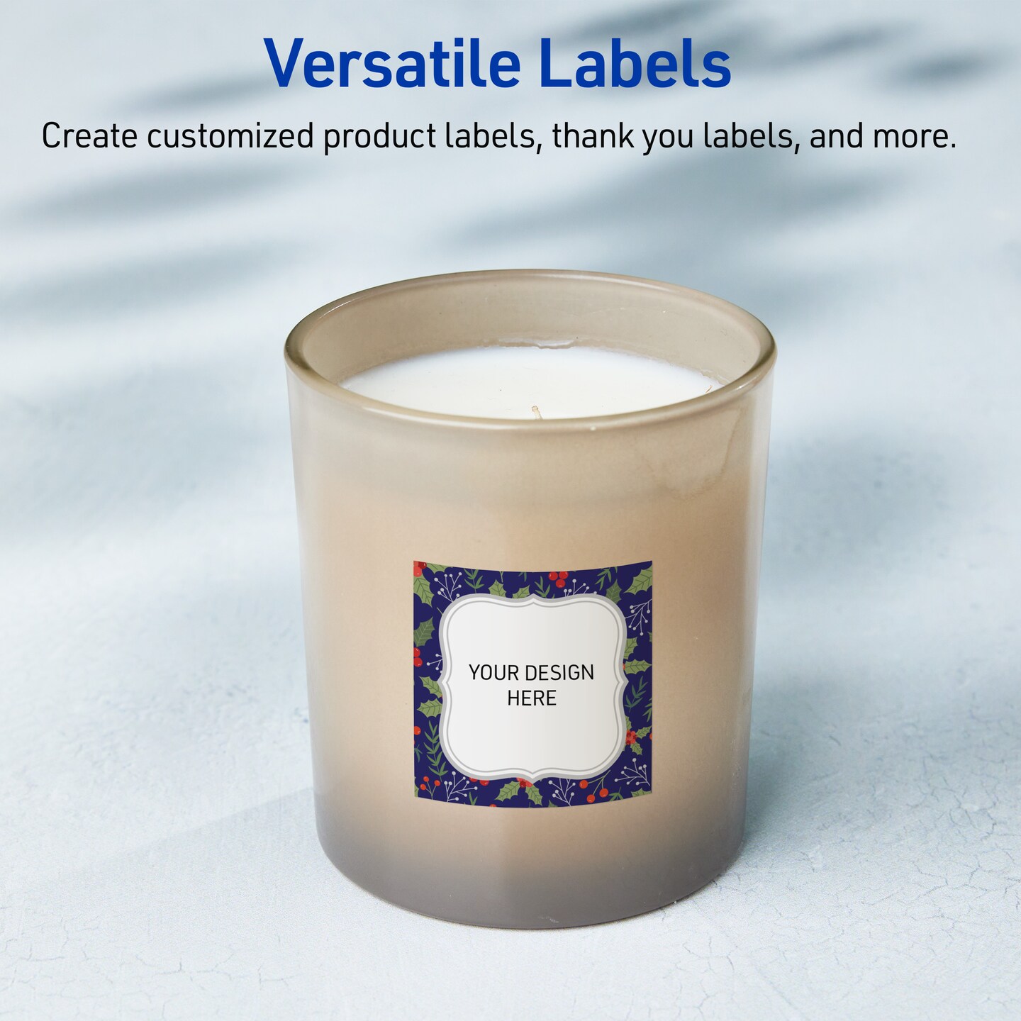 Avery Printable Labels with Sure Feed Technology, Square, 3" x 3", Pre-Printed Navy Border with Silver Metallic Frame Design, Matte White, Laser & Inkjet Compatible, 60 Total