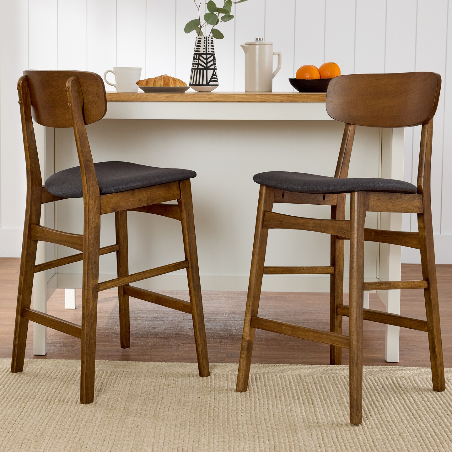 Best Choice Products 2-Piece Farmhouse Counter Height Bar Stool Set w/ Cushioned Seat, Wooden Backrest