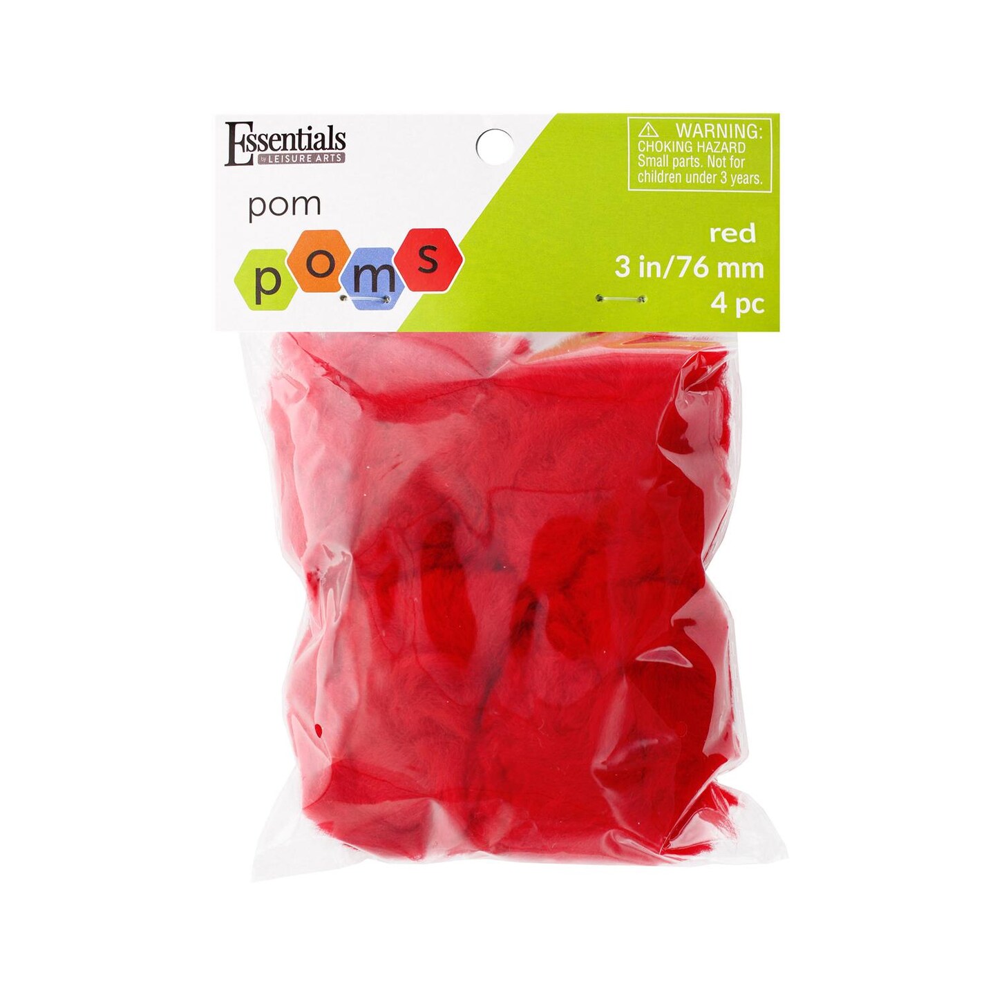 Essentials by Leisure Arts Pom Poms, Red -3", 4 Pieces per Pack