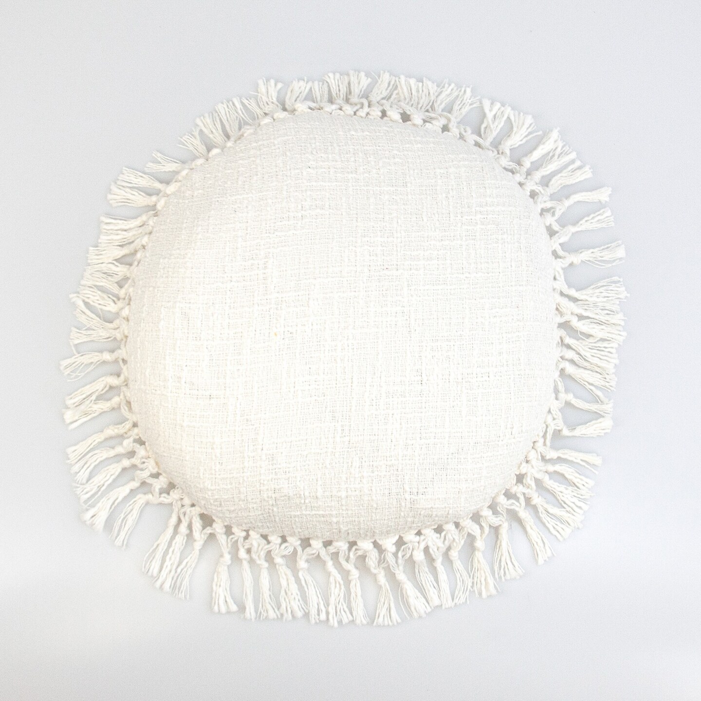 Nassau Collection Solid Round Throw Pillow with Tassels - 18" - White