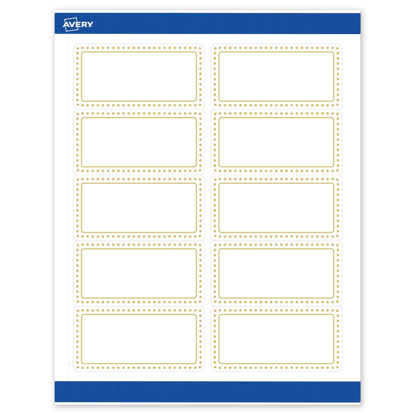 Avery Printable Rectangle Labels, Gold Border with Gold Dots, 2&#x22; x 4&#x22;, Matte White Rectangle Labels, Permanent, Laser/Inkjet, 100ct, Great for Product Labels