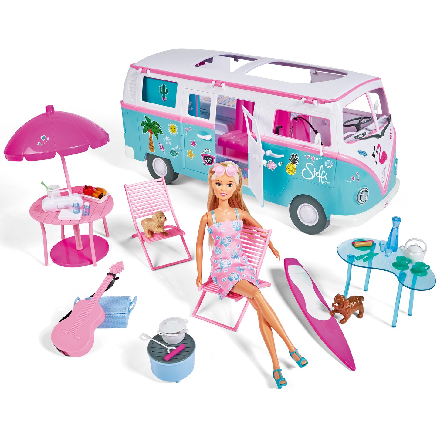 Simba Toys Steffi Love - Hawaii Camper Play Vehicle Set with 57 Accessories, Children 3+ years