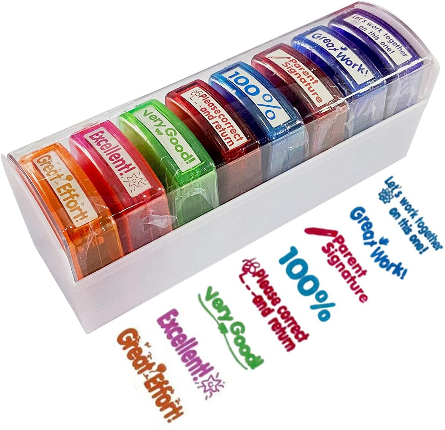Rectangular Teacher Stamps for Grading Classroom&#xFF0C;Parent Signature Teacher Self-Inking Set Stamps for Homework Teacher Supplies with 8 Pcs