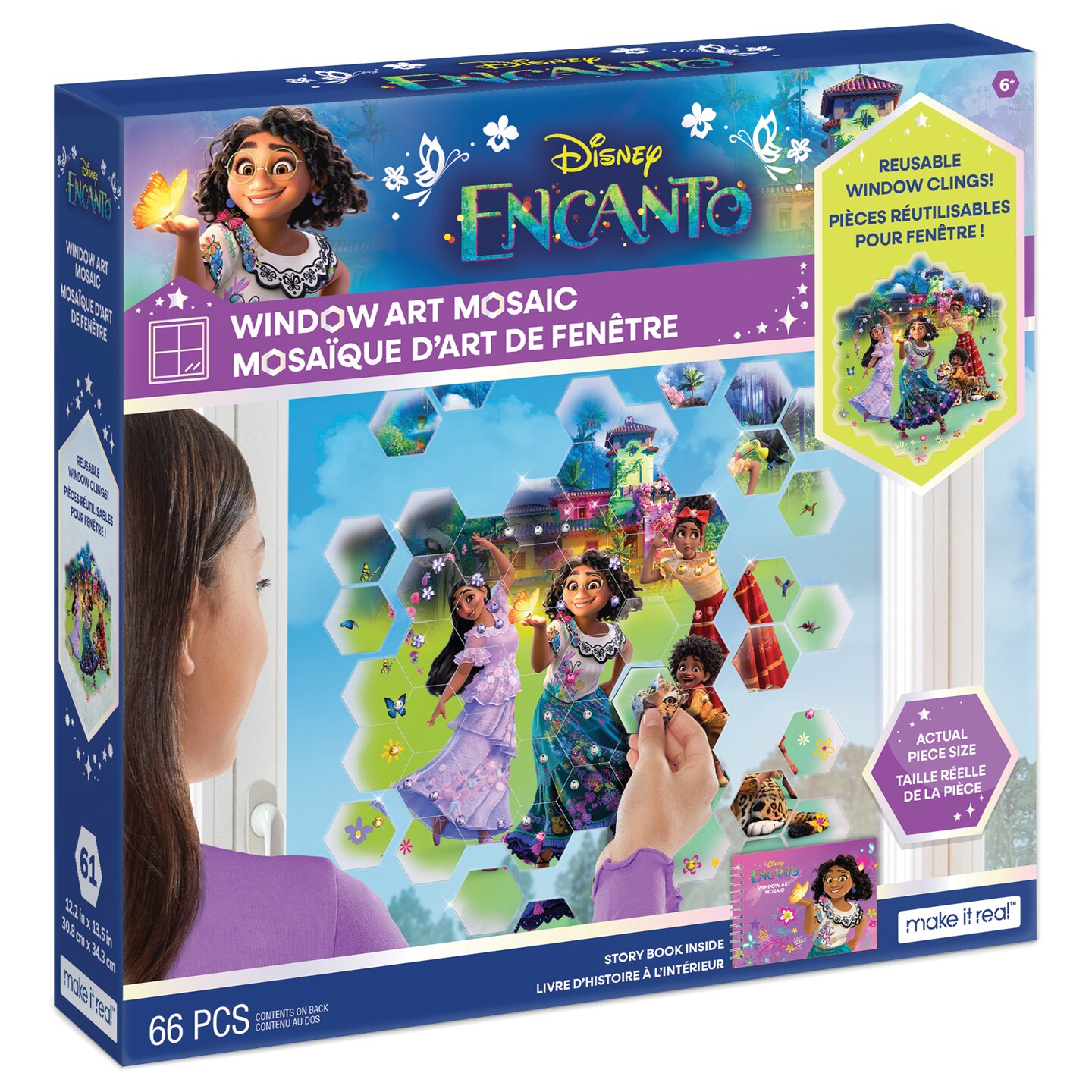 Disney: Window Art Mosaic - Encanto - 66 pcs, Reusable Puzzle Window Clings, Creates a 12.2 x 13.5&#x22; Image, Make It Real, Kids Ages 6+