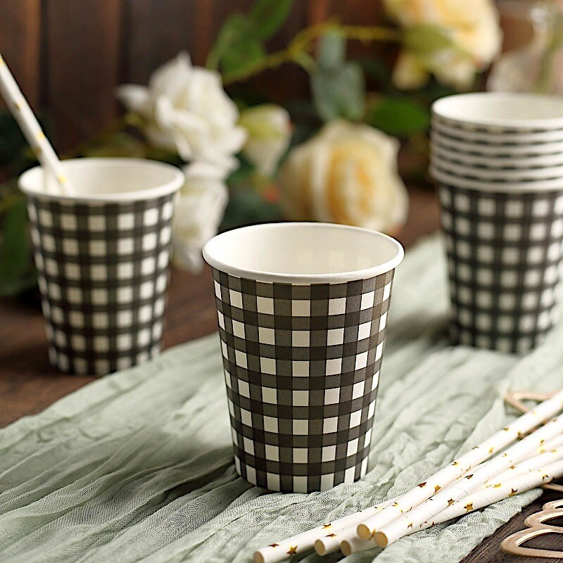 24 Checkered 9 oz All Purpose Paper Cups Party Catering Decorations Supplies
