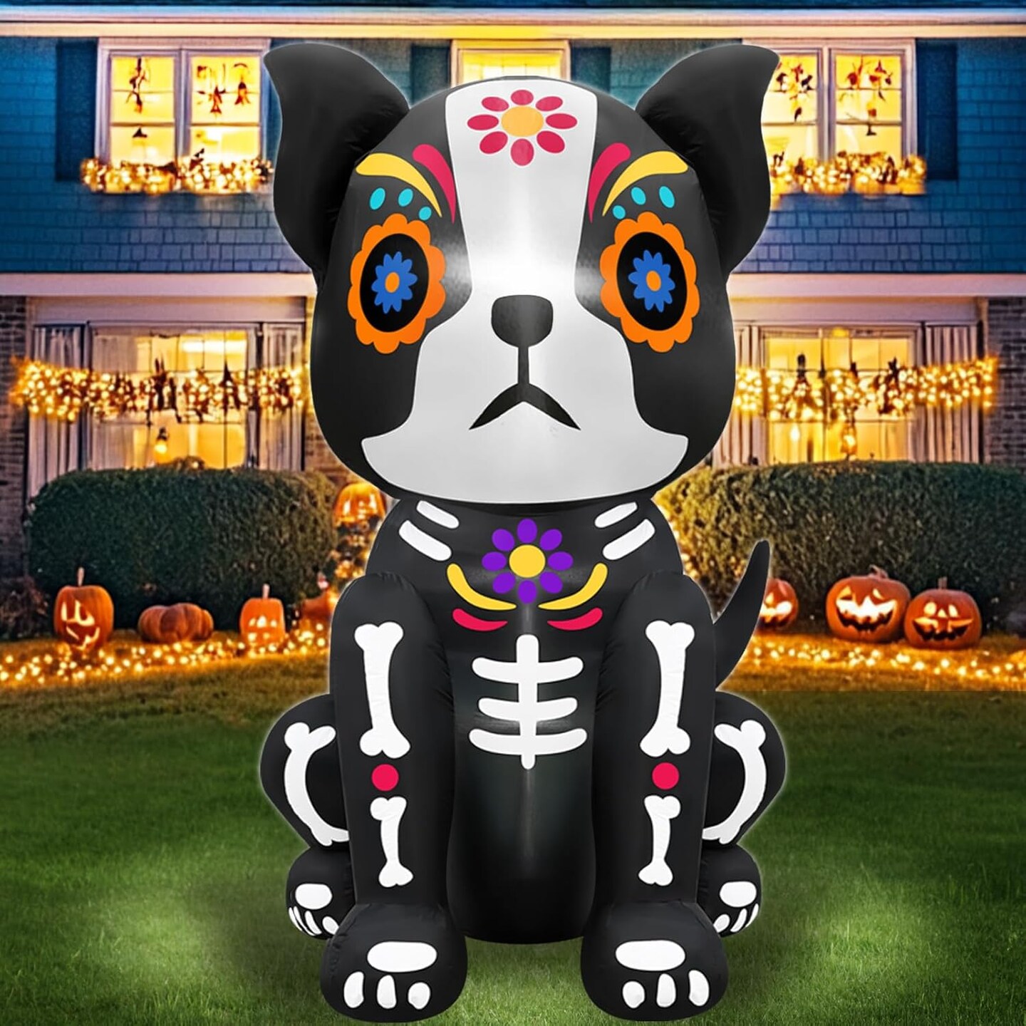 6 Ft Day of The Dead Inflatables Sugar Skull Dog Halloween Skull Decorations,