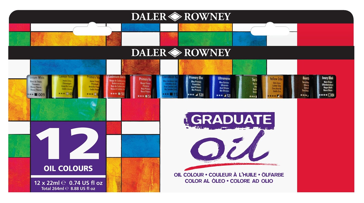 Daler-Rowney Graduate Oil Paint Set 22ml 12/Pkg-Assorted Colors