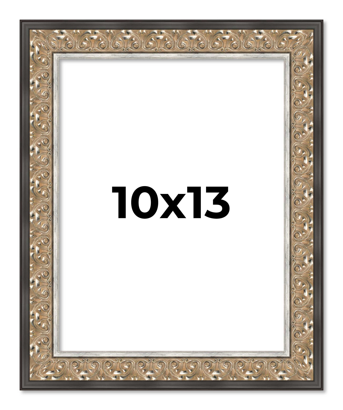 10x13 Ornate Picture Frame with UV-Resistant Acrylic &#x26; Acid Free Backing, Available in 5 Finishes - Black, Brown, Gold, Silver, White