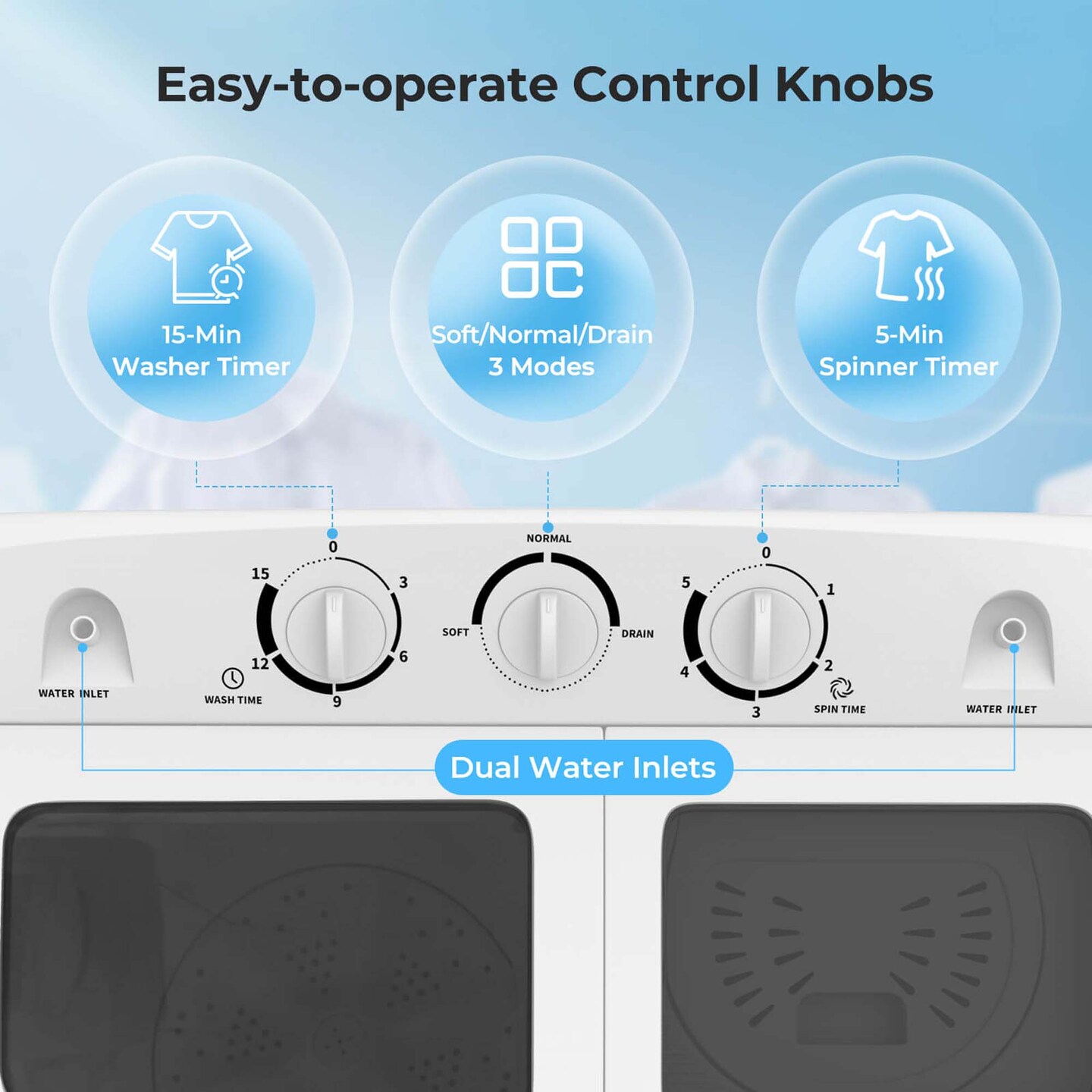 Costway Portable Washing Machine Twin Tub Compact Laundry Washer with 20 lbs Capacity