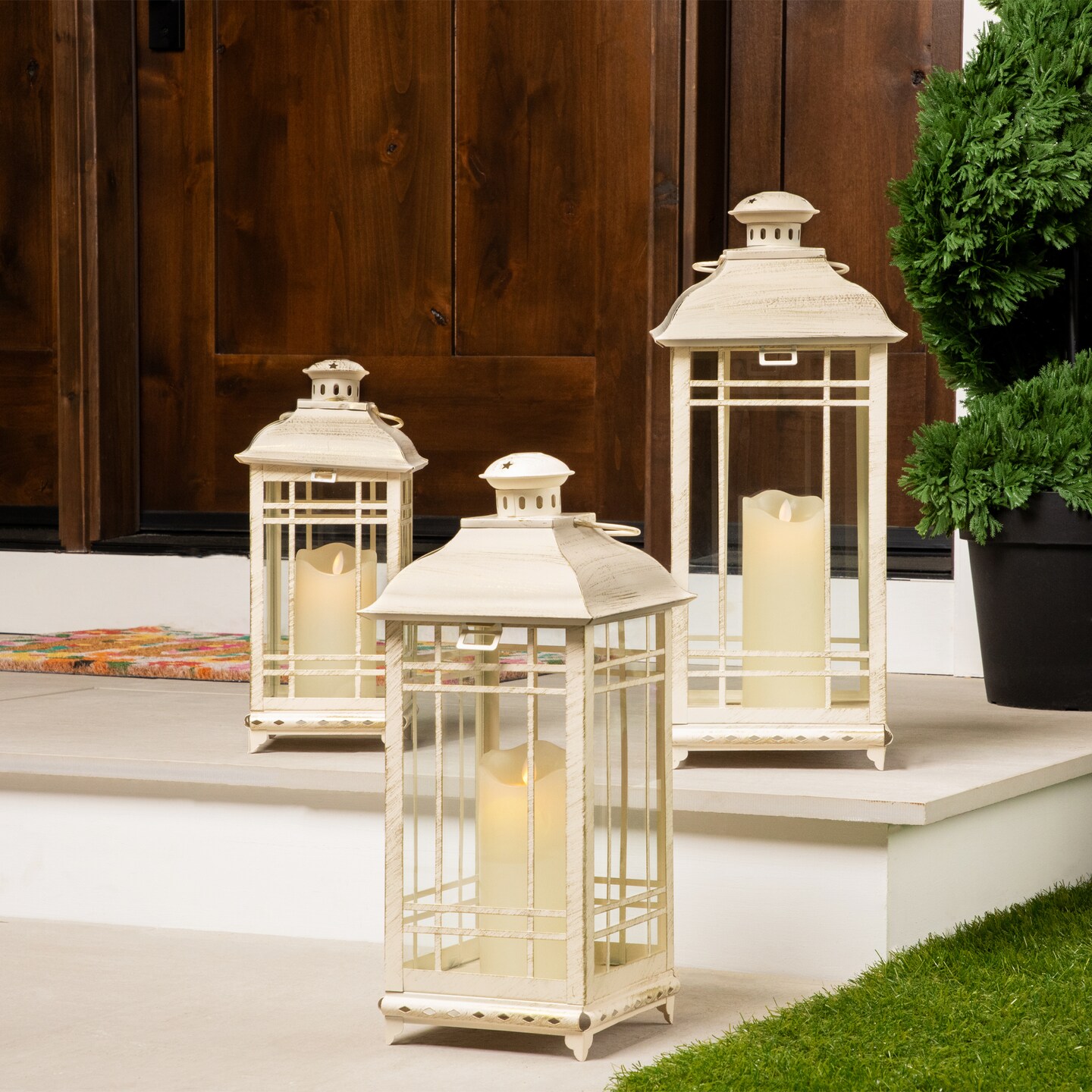 Northlight Weathered Mission Style Metal Candle Lanterns - 19.5" - Cream and Gold - Set of 3