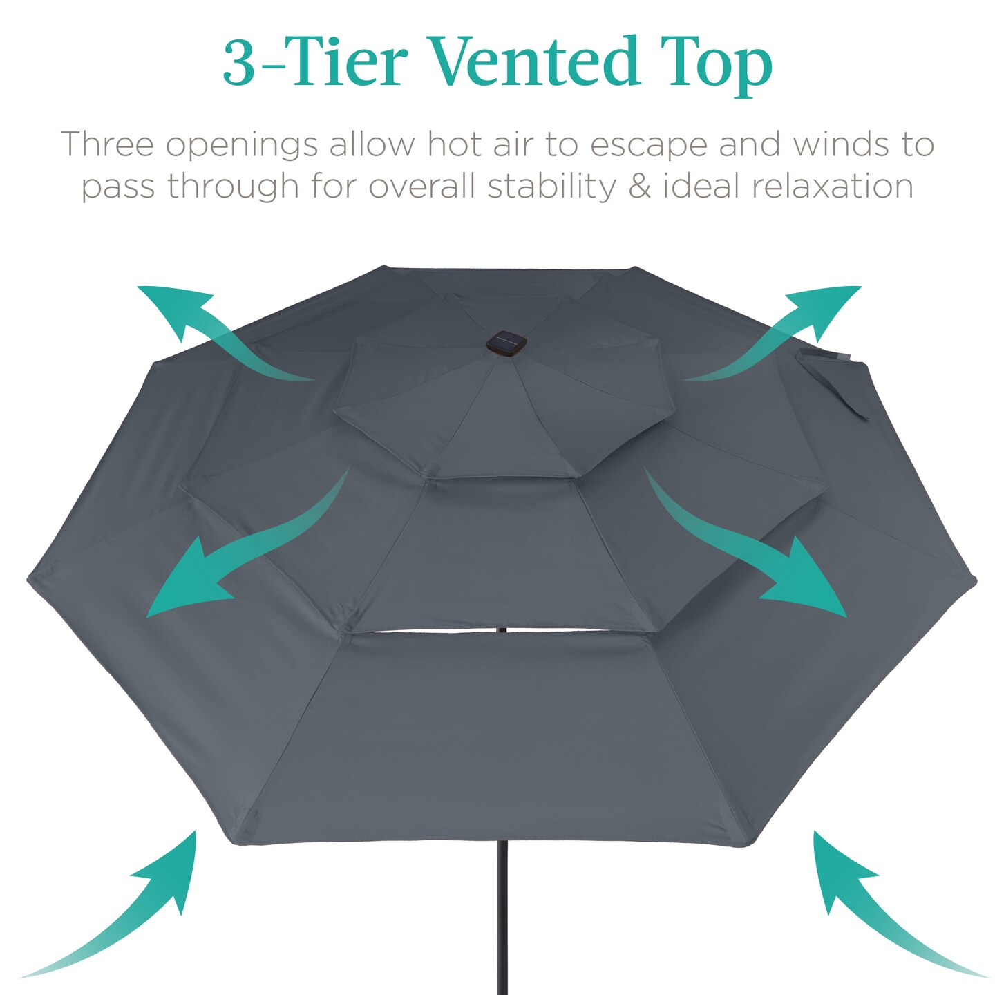 Best Choice Products 10ft 3-Tier Solar Patio Umbrella w/ 24 LED Lights, Tilt Adjustment, Easy Crank
