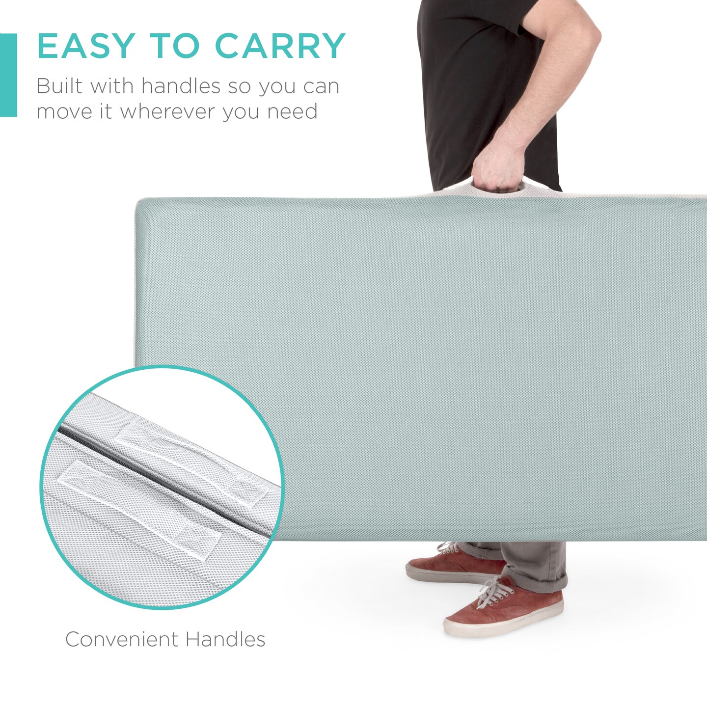 Best Choice Products 4in Thick Folding Portable Seafoam Mattress Topper w/ Carry Case, Washable Cover